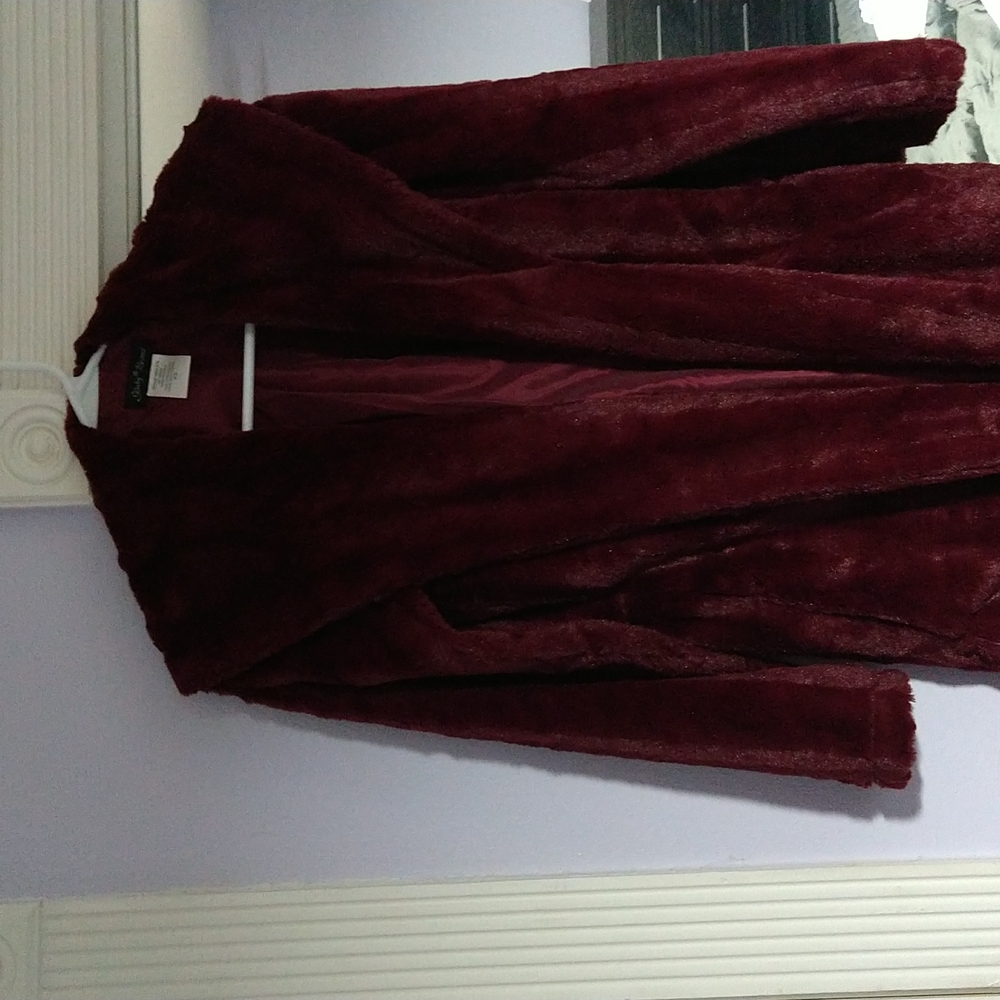 Slinky brand XS Burgundy faux fur coat